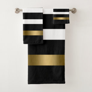 Bandes blanches et noires accents or motif accent