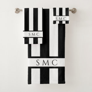 Bandes blanches modernes Noir Salle de bain Monogr