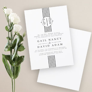 Bandes blanches noires, faire-part de mariage mono