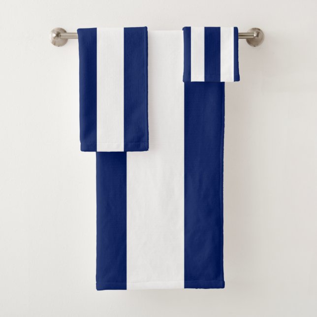 Bandes bleu marine Ensemble de serviettes de bain (En situation)