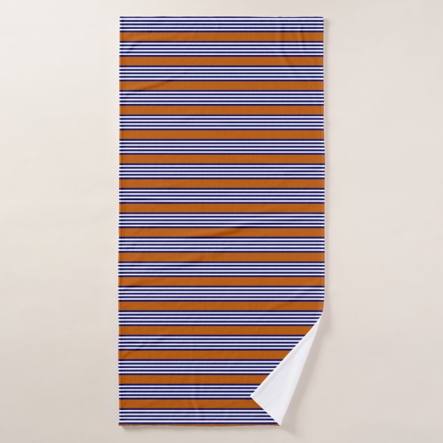 Bandes bleu marine et blanc avec orange brûlé (Serviette de bain)