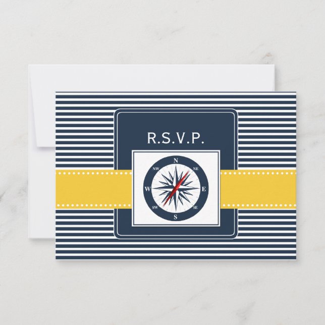 bandes marines, boussole mariage nautique rsvp 3,5 (Devant)