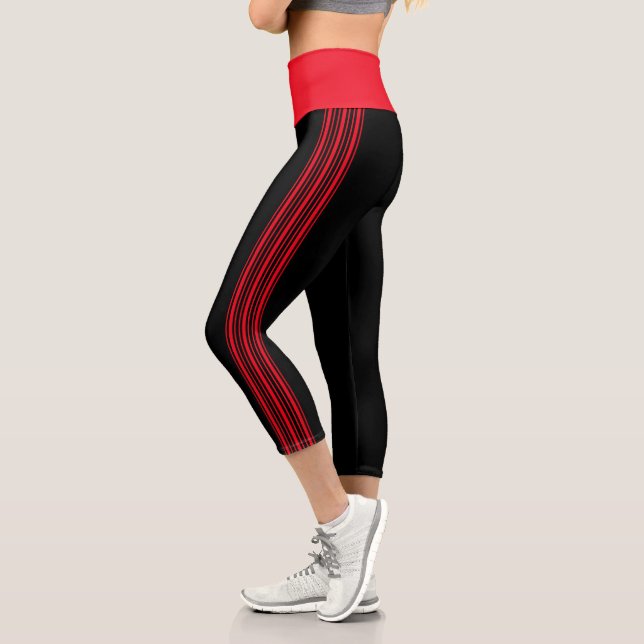 Bandes minces Pantalons de Yoga noir et rouge Legg (Gauche)