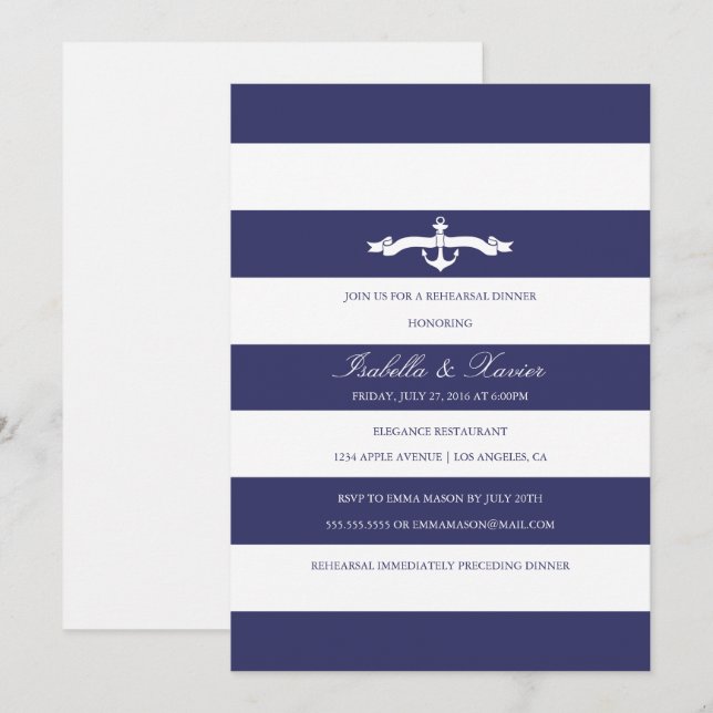 Bandes Nautiques | Invitation au dîner de répétiti (Devant / Derrière)