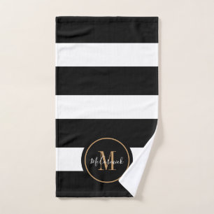 Bandes Noires Et Blanches Monogramme Or Moderne