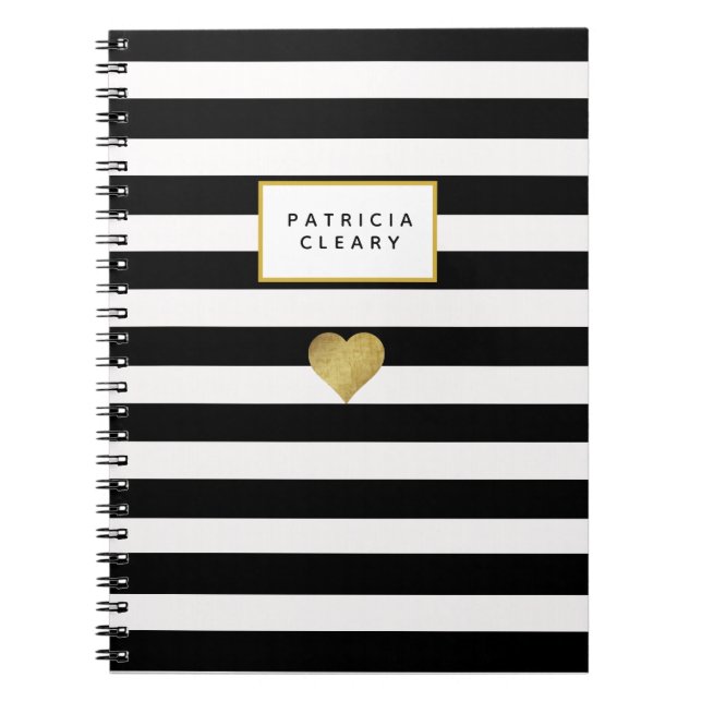 Bandes noires et Carnet de coeur en or métallique (Devant)