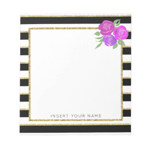 Bandes noires et dorées avec Bloc-notes Rose 5,5 p