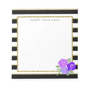Bandes noires et dorées avec Bloc-notes Rose 5,5 p