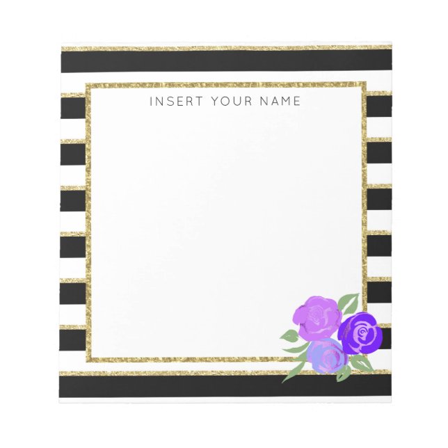 Bandes noires et dorées avec Bloc-notes Rose 5,5 p (Devant)