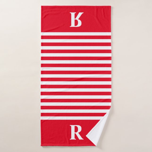 Bandes rouges/blanches personnalisées (Serviette de bain)