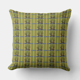 Bandes vertes et jaunes avec oreiller bleu