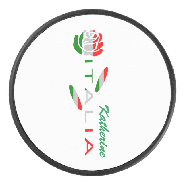 Bandiera d'Italia Rosa Personalized Hockey Puck (Front)