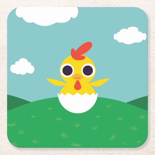 Bandit the Chick Square Paper Coaster (Front)