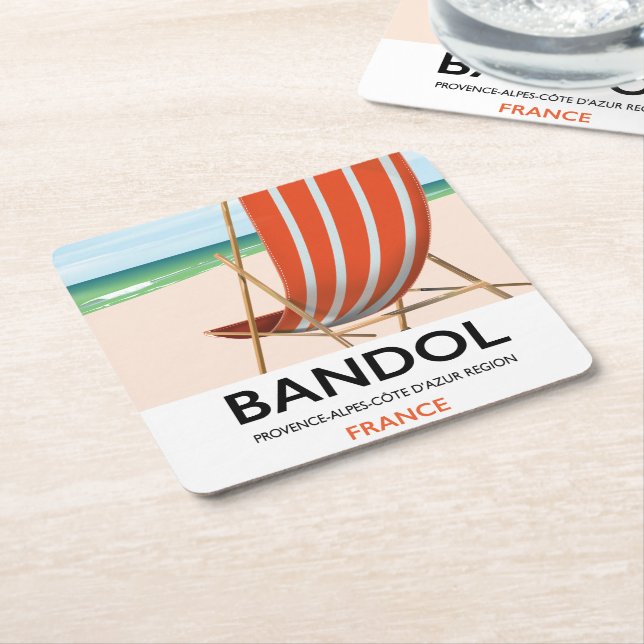 Bandol southeastern France seaside poster. Square Paper Coaster (Angled)