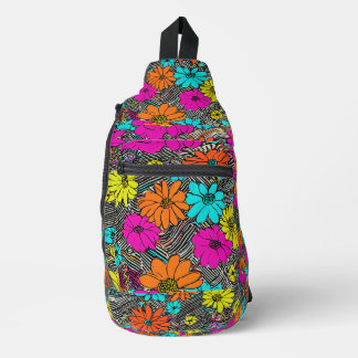 Bandoulière Sac à billes florales vibrant avec zébr noir et bl