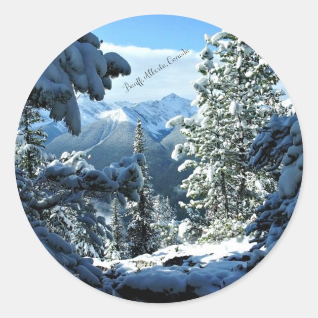 Banff, Alberta, Canada Snow Covered Classic Round Sticker (Front)