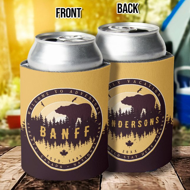 Banff Canada Rocky Mountains Vintage Camping Can Cooler (Creator Uploaded)