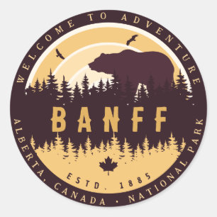 Banff Canada Rocky Mountains Vintage Camping Classic Round Sticker