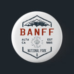 Banff National Park Canada Vintage Distressed  2 Inch Round Button<br><div class="desc">Banff National Park Distressed Badge with unique park themed maple leaf design. The park is Canada’s first national park and is part of the Canadian Rocky Mountain Parks UNESCO World Heritage Site.</div>