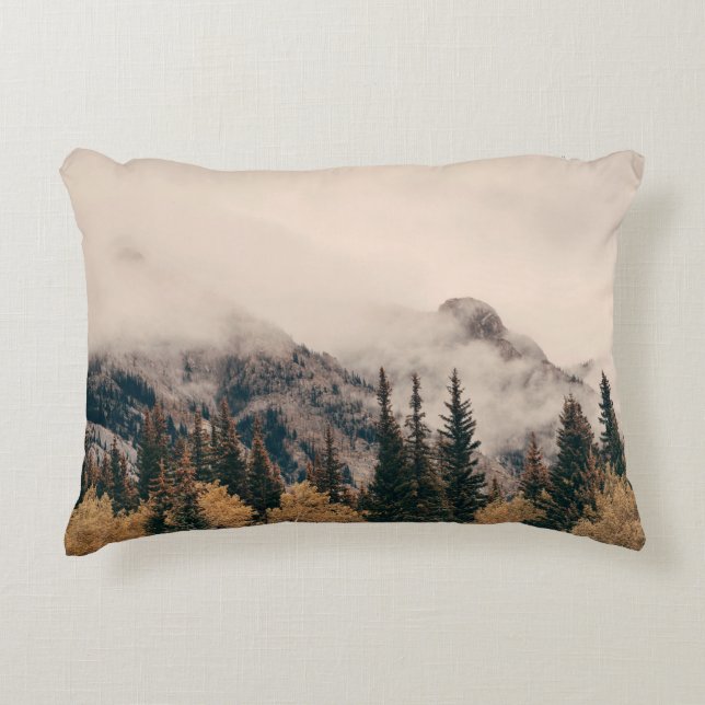 Banff national park foggy mountains and forest in  accent pillow (Front)