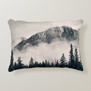 Banff national park foggy mountains and forest in accent pillow