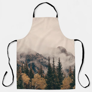 Banff national park foggy mountains and forest in  apron