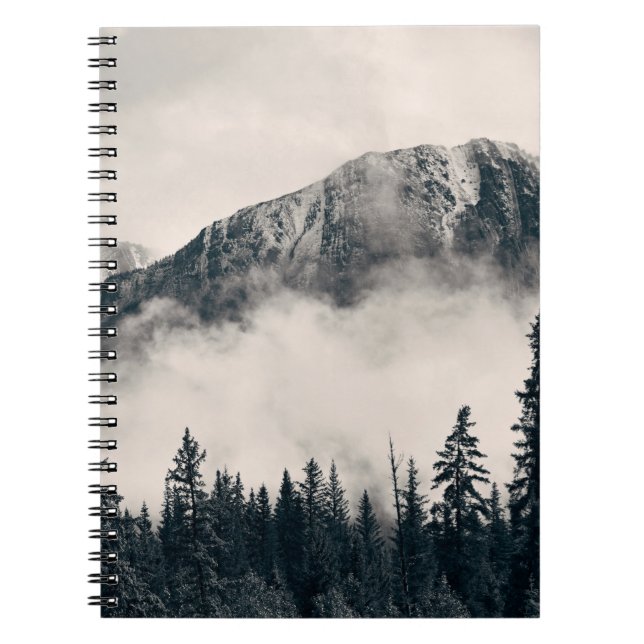 Banff national park foggy mountains and forest in  notebook (Front)