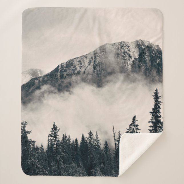 Banff national park foggy mountains and forest in  sherpa blanket (Front)