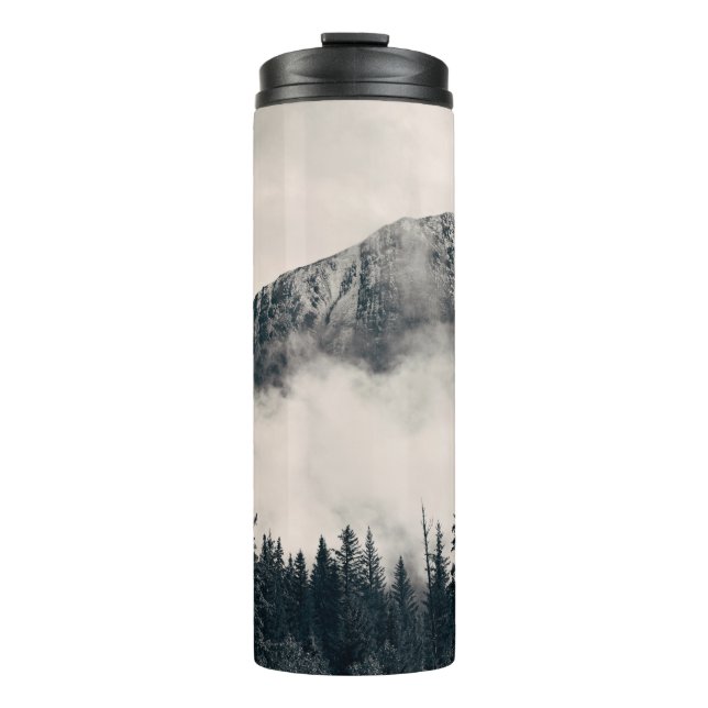 Banff national park foggy mountains and forest in  thermal tumbler (Front)