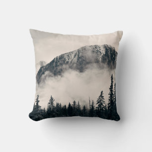 Banff national park foggy mountains and forest in throw pillow