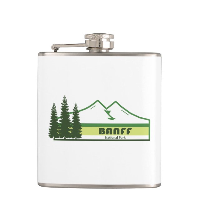 Banff National Park Green Stripes Hip Flask (Front)