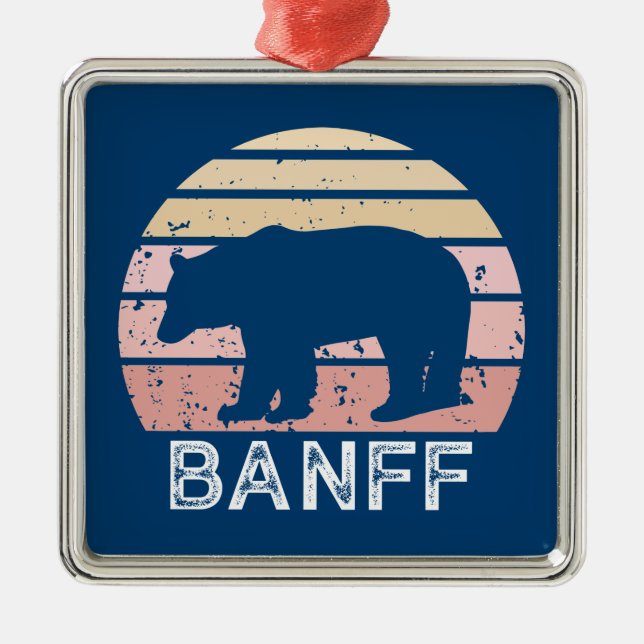 Banff National Park Retro Bear Metal Ornament (Front)