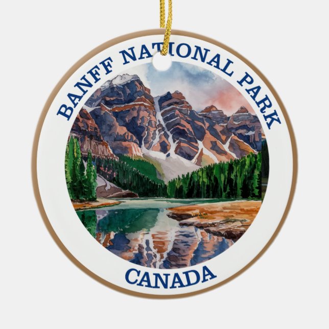 Banff National Park Watercolor Painting Ceramic Ornament (Front)