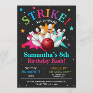 Bang Bowling Pin Birthday Personalize RSVP Invitation