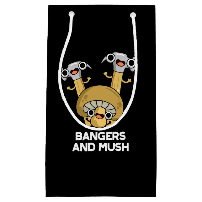 Bangers And Mush Funny English Food Pun Dark BG Small Gift Bag (Front)