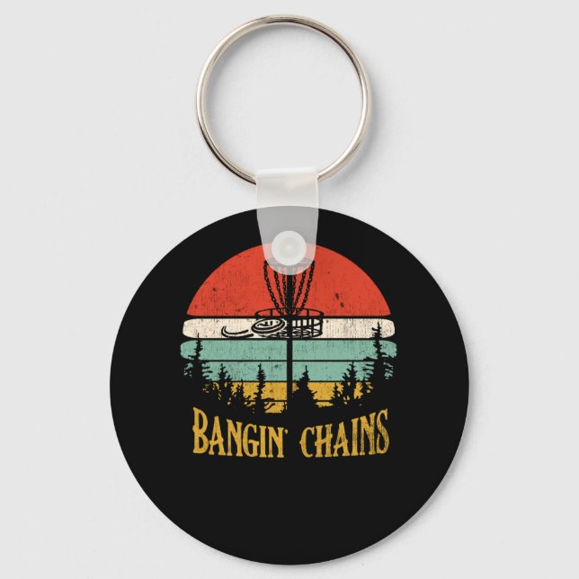 Bangin Chains Retro Disc Golf Frisbee Sport Keychain (Front)