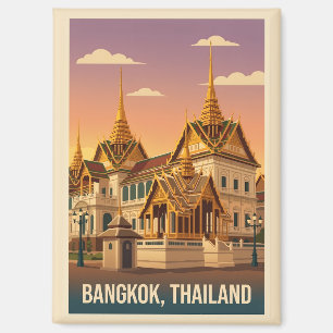 Bangkok Grand Palace Night Vintage Travel Poster Magnet