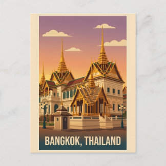 Bangkok Grand Palace Night Vintage Travel Poster Postcard
