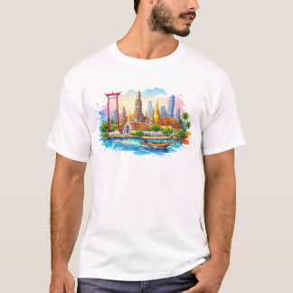 Bangkok landmarks with temples river and city skyl T-Shirt