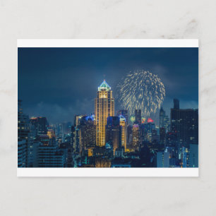 Bangkok skyline at new years eve night panorama holiday postcard