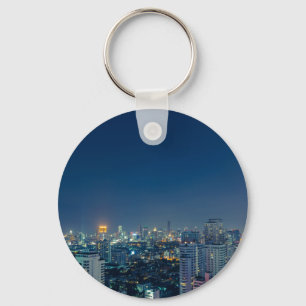 Bangkok skyline at night panorama keychain