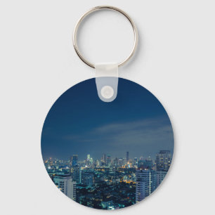 Bangkok skyline at night panorama keychain
