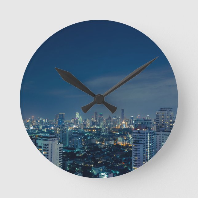 Bangkok skyline at night panorama round clock (Front)
