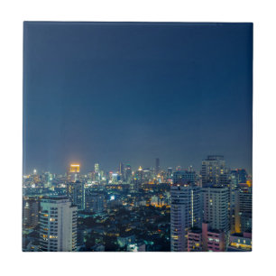 Bangkok skyline at night panorama tile