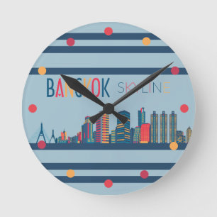 Bangkok Skyline Neon Orange Blue Red Wall Clock
