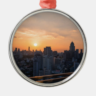Bangkok skyline sunset panorama metal ornament