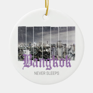 Bangkok Skyline Vintage BKK Retro Thailand Design Ceramic Ornament