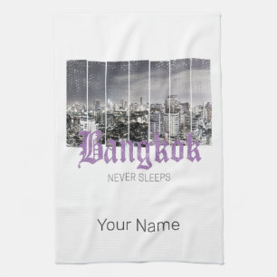Bangkok Skyline Vintage BKK Retro Thailand Design Kitchen Towel