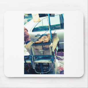 Bangkok street food barbeque with skewers mouse pad