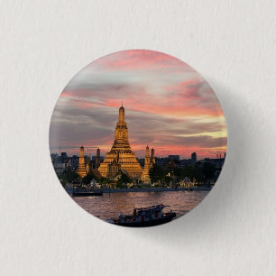 Bangkok Sunset - Wat Arun Temple over Chao Phraya 1 Inch Round Button